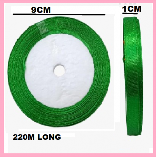 RIBBON SATIN GREEN 1CM*220M RIBBON SATIN GREEN 1CM*220M